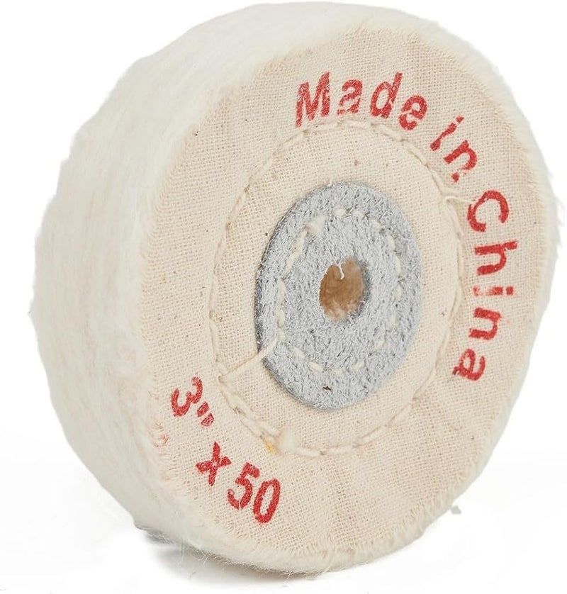 عجلة تلميع قماشية بيضاء مقاس 3 بوصة للمجوهرات والمعادن والخشب والبلاستيك والسيراميك والزجاج - Image 2